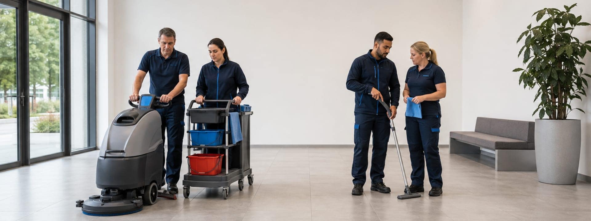Reinigungsteam der HanseClear Gebäudeservice bei der Arbeit in Hamburg