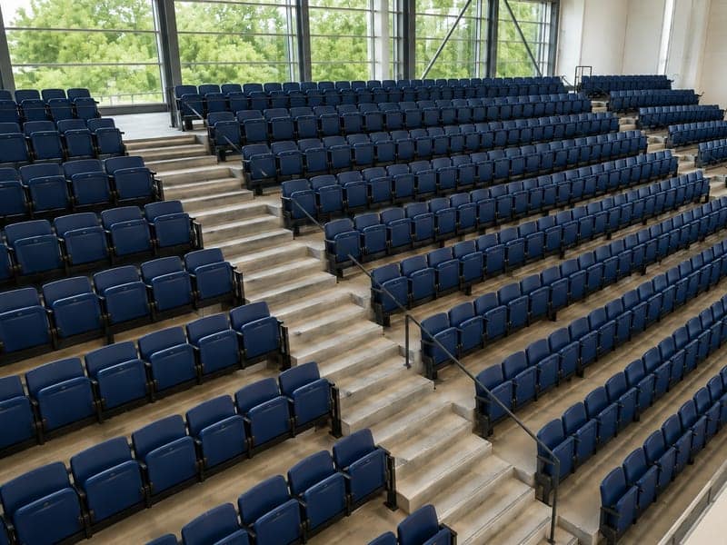 Gereinigte Zuschauerränge einer Sport- und Veranstaltungshalle